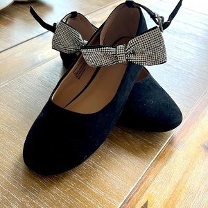 Black suede size 1 rhinestone ankle strap dress shoes